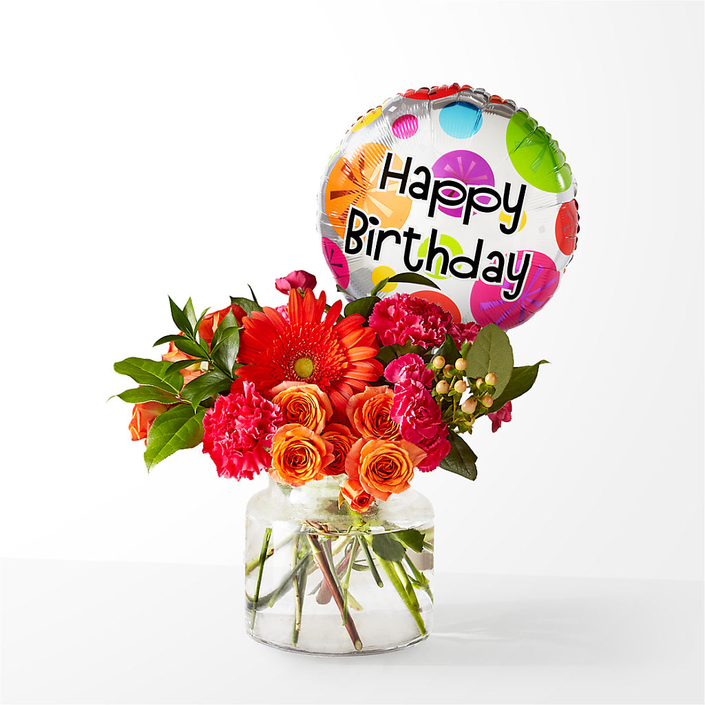 Fiesta Bouquet with Birthday Balloon – CHARLY'S FLOWERS, San Jose CA