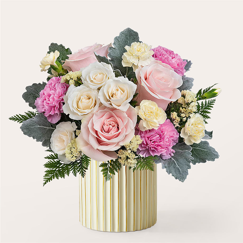 Blissful Moments Bouquet with Ivory Vase – CHARLY'S FLOWERS, San Jose CA