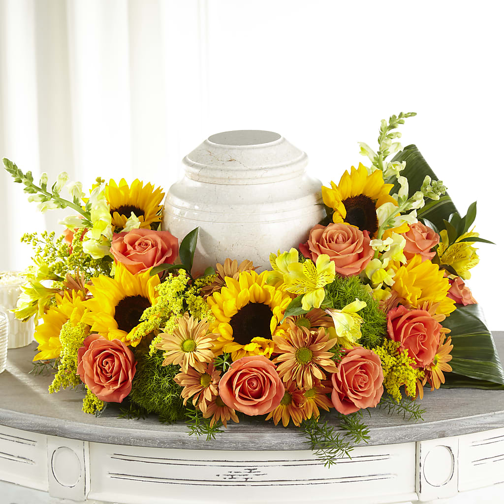 Faithful Sunflower Cremation Adornment – CHARLY'S FLOWERS, San Jose CA