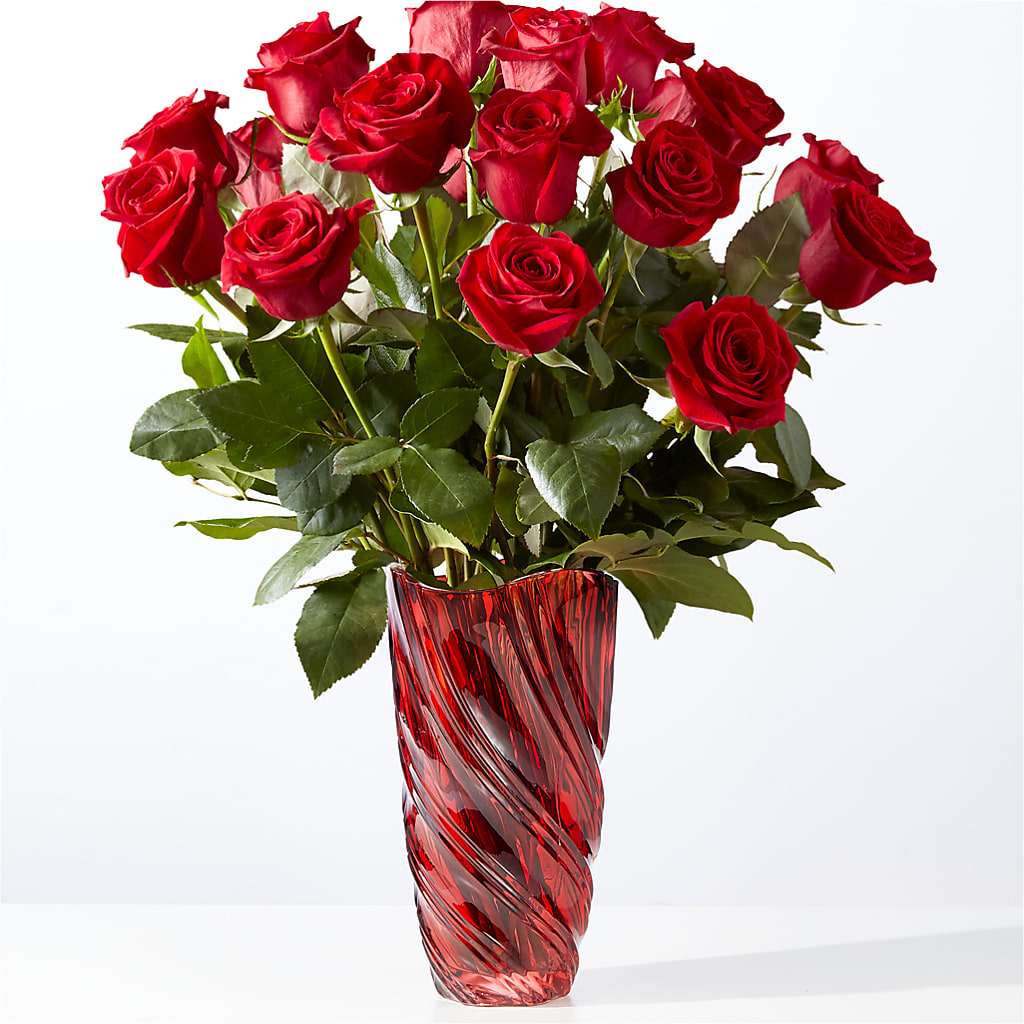Classic Love Red Rose Bouquet with Luxe Swirl Vase – CHARLY'S FLOWERS, San Jose CA