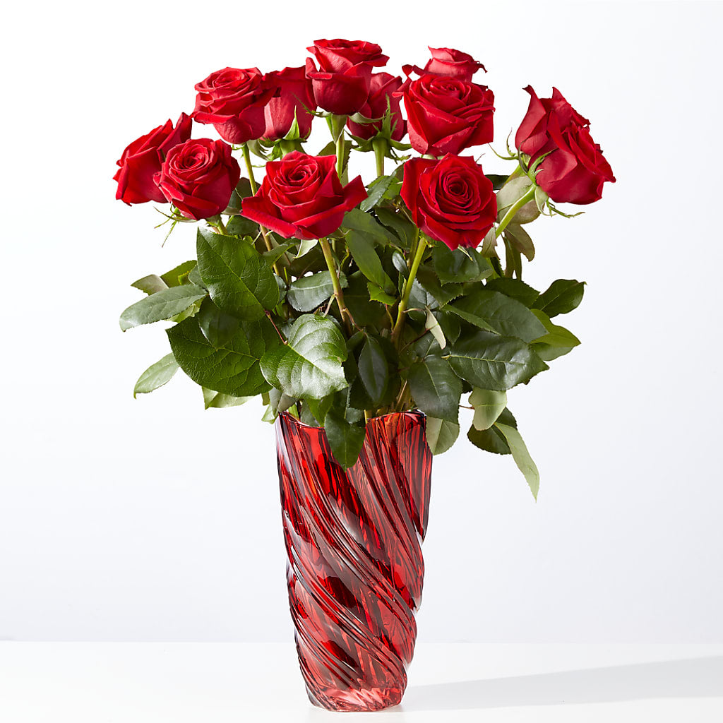 Classic Love Red Rose Bouquet with Luxe Swirl Vase – CHARLY'S FLOWERS, San Jose CA