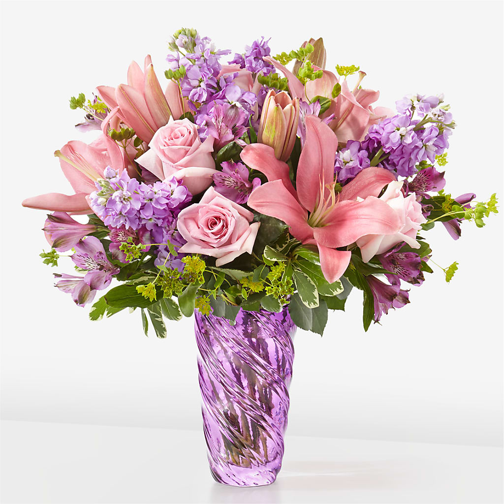 Precious Petals Bouquet with Luxe Swirl Vase – CHARLY'S FLOWERS, San Jose CA