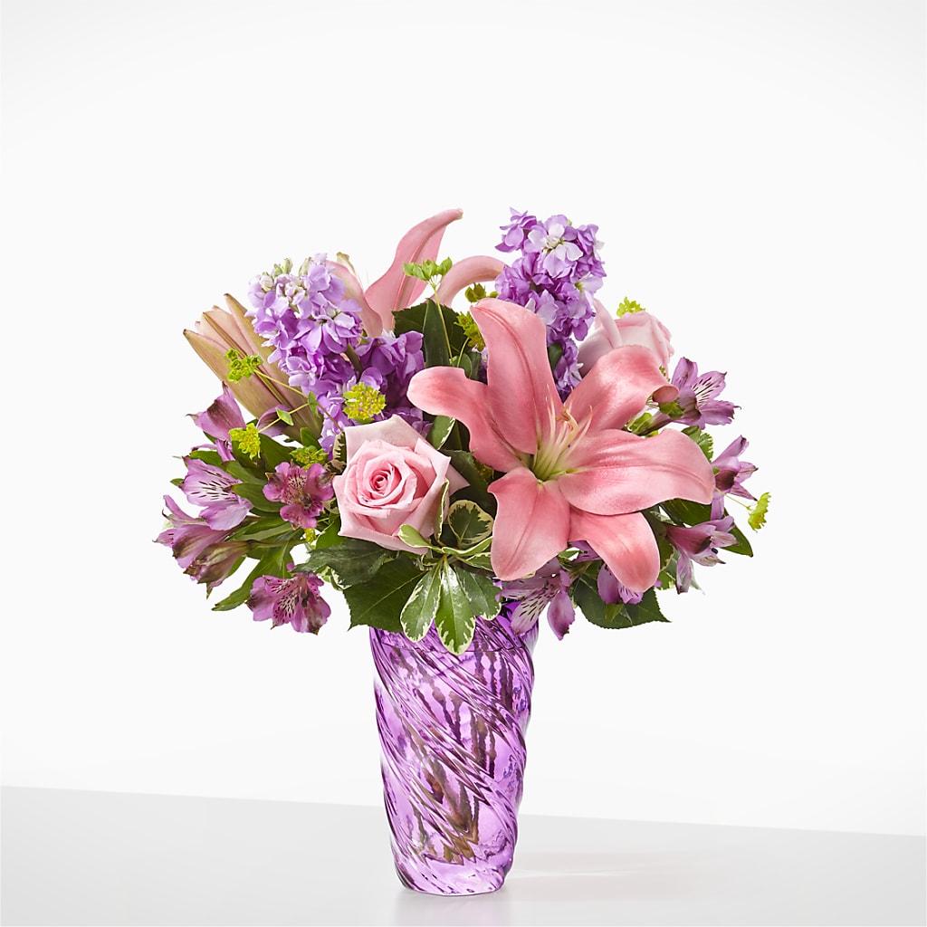 Precious Petals Bouquet with Luxe Swirl Vase – CHARLY'S FLOWERS, San Jose CA
