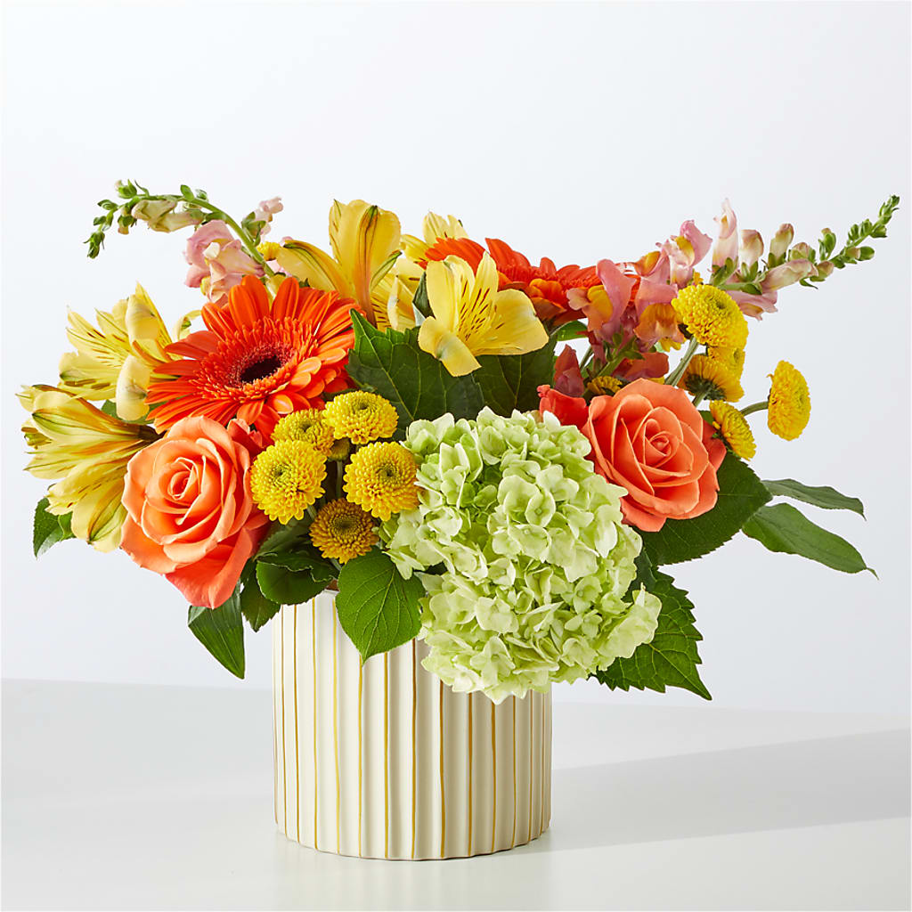 Autumn Sunshine Bouquet with Ivory Vase – CHARLY'S FLOWERS, San Jose CA