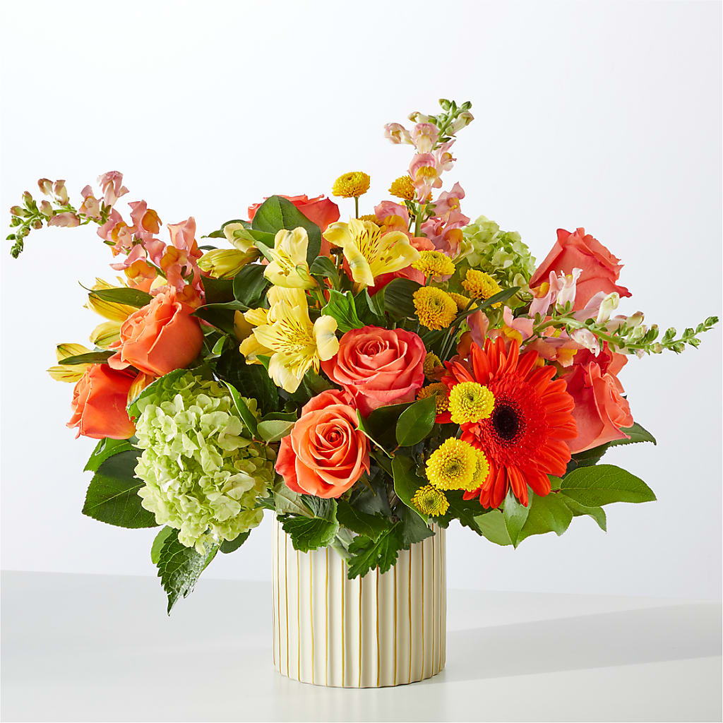 Autumn Sunshine Bouquet with Ivory Vase – CHARLY'S FLOWERS, San Jose CA