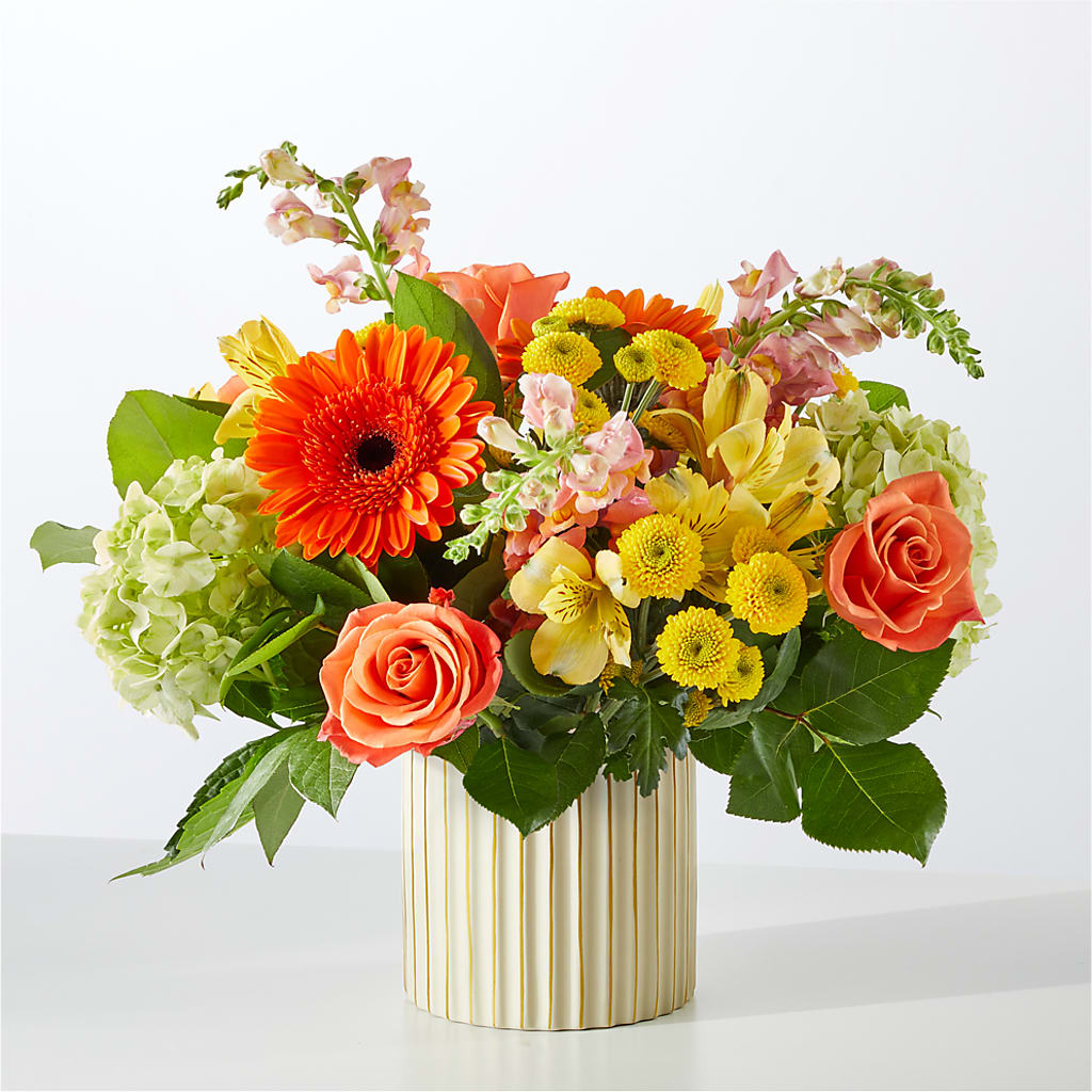 Autumn Sunshine Bouquet with Ivory Vase – CHARLY'S FLOWERS, San Jose CA