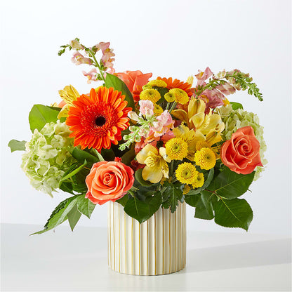 Autumn Sunshine Bouquet with Ivory Vase – CHARLY'S FLOWERS, San Jose CA